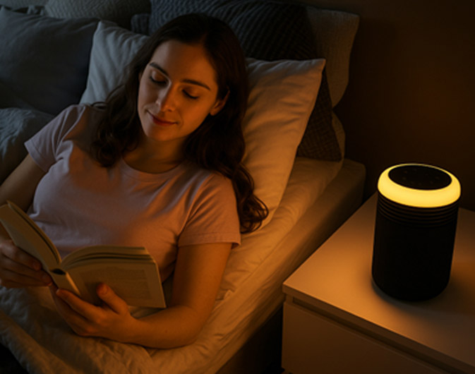 ムードライト機能で就寝前を演出するイメージ